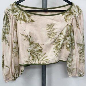 ZIMMERMANN Puff Sleeve High-Waisted Cropped Linen Top  Size  1